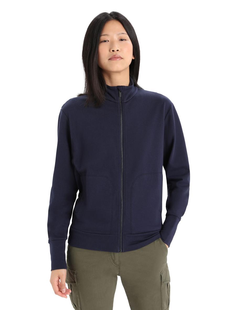 Midnight Navy Women\'s Icebreaker Merino Central II Long Sleeve Zip Hoodie | USA 1672ILHS